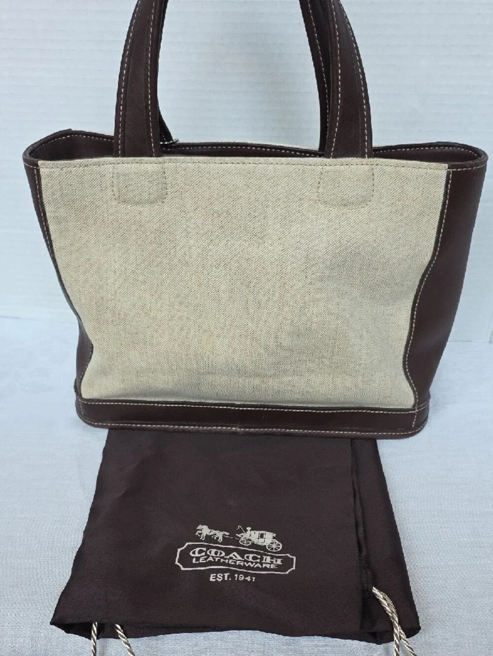 Coach | Vintage Linen Canvas Brown Leather Bleeker Satchel Tote